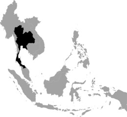 Black Map of Thailand inside the gray map of Southeast region of Asia