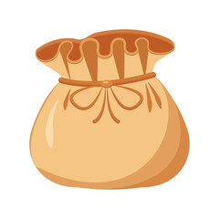 Canvas bag tied with rope in cartoon style.