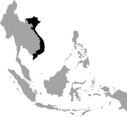 Black Map of Vietnam inside the gray map of Southeast region of Asia