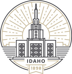 Linear Idaho Falls Idaho Temple against the background of the sun in the form of an emblem