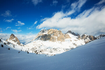Fototapeta na wymiar Dolomites winter mountains ski resort