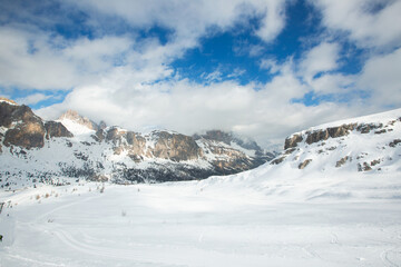 Fototapeta premium Dolomites winter mountains ski resort