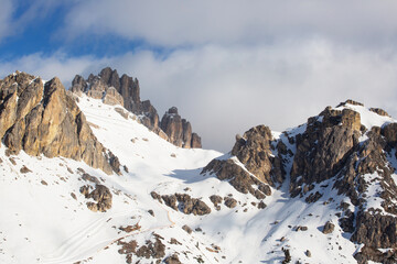 Obraz premium Dolomites winter mountains ski resort