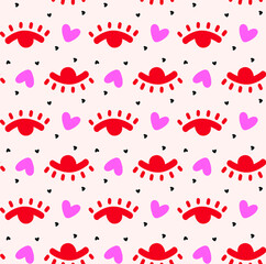 Hand drawn eye and hearts seamless pattern. Perfect for wallpapers, web page backgrounds, surface textures, textile.