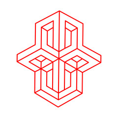 Impossible optical illusion shape. Logo. Optical art object. Sacred geometry. Impossible figures. Line art.