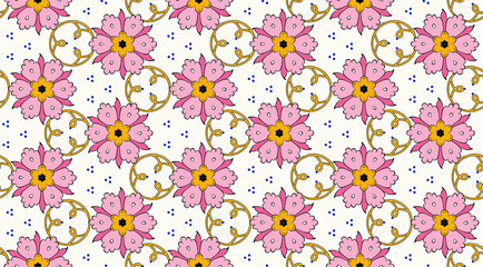 Hand drawn daisy seamless pattern. Traditional floral design.