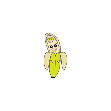 Vector illustration, banan, fruit, appetite, Drawing on a white background. Sketch, stiker.