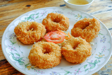 Thai food Deep-fried shrimp cakes on table