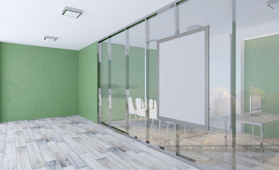 Obraz na płótnie Canvas Modern office building interior. 3D rendering.. Mockup. Empty paintings