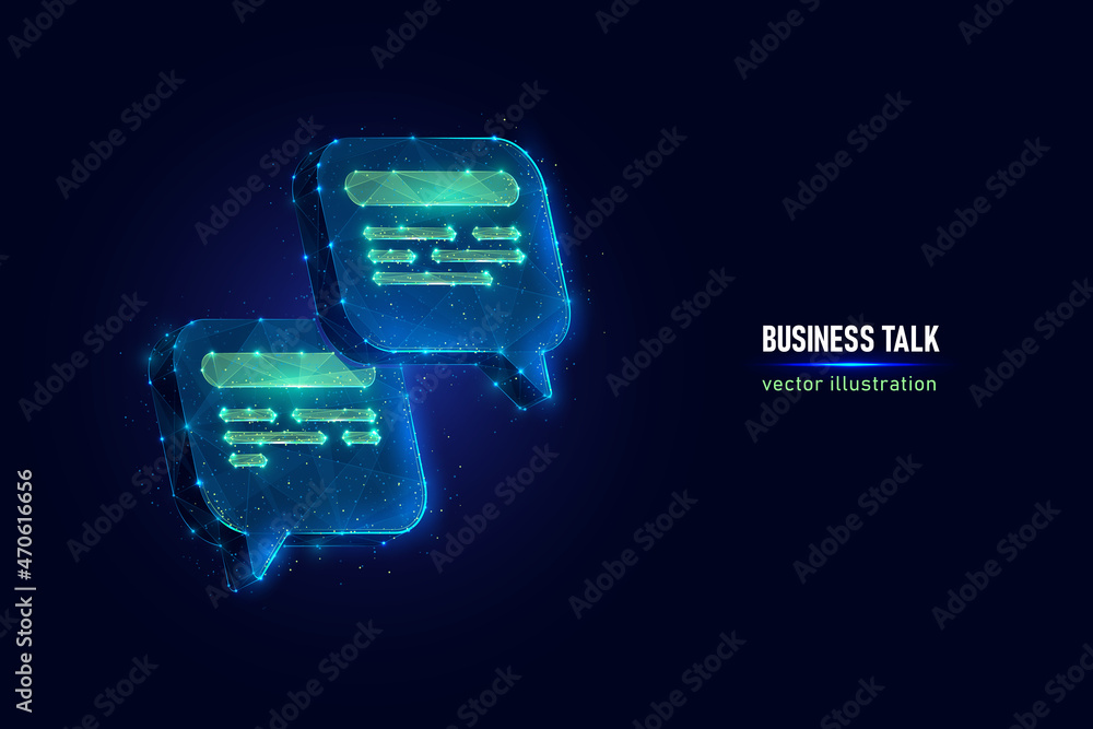 Poster speech bubbles symbol of online communication digital wireframe made of connected dots. internet cha
