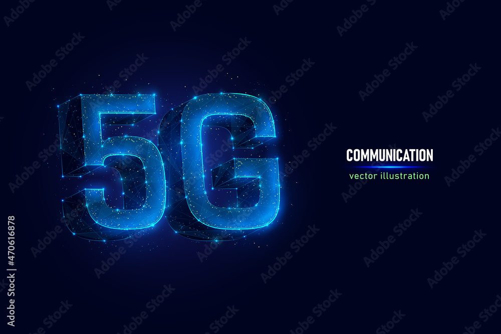 Poster 5g sign of cellular communication technology digital wireframe made of connected dots. symbol of hig