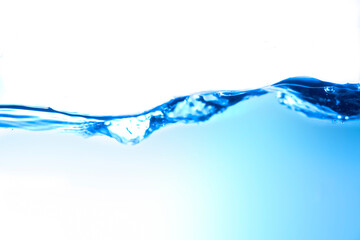 Clear water surface in a square shaped glass like a sea or a separate fish tank on a white background.