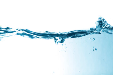 Clear water surface in a square shaped glass like a sea or a separate fish tank on a white background.