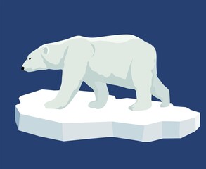 Polar bear. Illustration of a polar bear standing on an ice floe, side view. Flat style. - 470617606