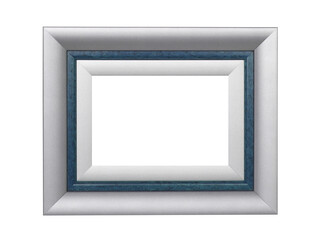 Wooden gray blue frame for paintings. Isolated on white