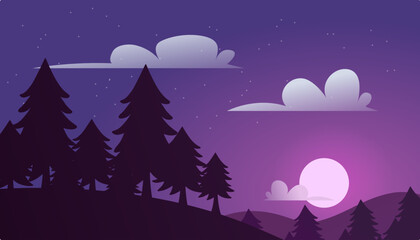 Fototapeta na wymiar Night landscape with moon vector illustration