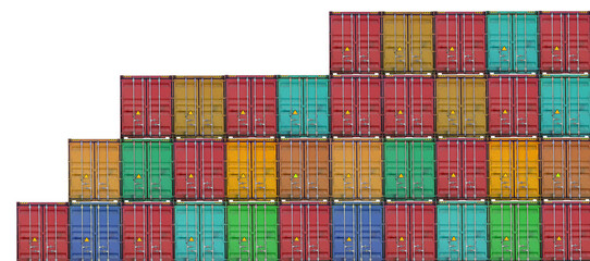 Patten of shipping transport containers over white
