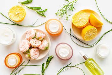 Citrus essential oil and medicine herbal cosmetic with flowers