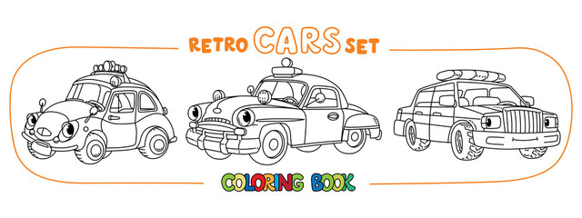 Funny small retro police cars coloring book set