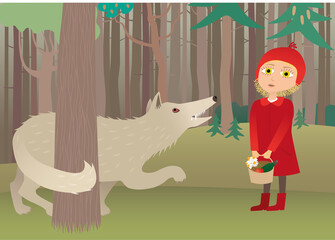 Fairytale. Red riding hood with wolf. - 470619282