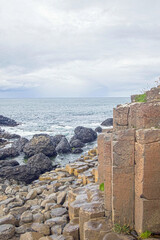 North Ireland Sea Coast Sunset,  Atrim landscapes, Giants of Causeway , North Ireland, Land of Myths and Legends Ireland, Stone pillars, Cliffs and Rocks, North Ireland