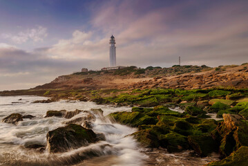 La playa del faro de Trafalgar después de una tormenta, Caños de Meca, Cádiz, Andalucía, España