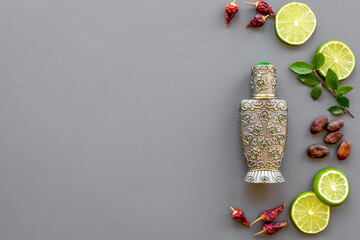 Agar wood oil or arabian oud perfume with ingredients