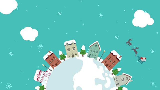Happy holidays (winter townscape) illustration animation (MP4)