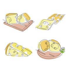 Cheese on a cutting board. One line drawing. Continuous line.