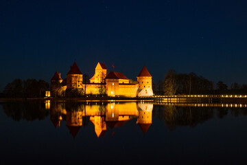 Naklejka na ściany i meble Trakai Island Castle in Lithuania at night