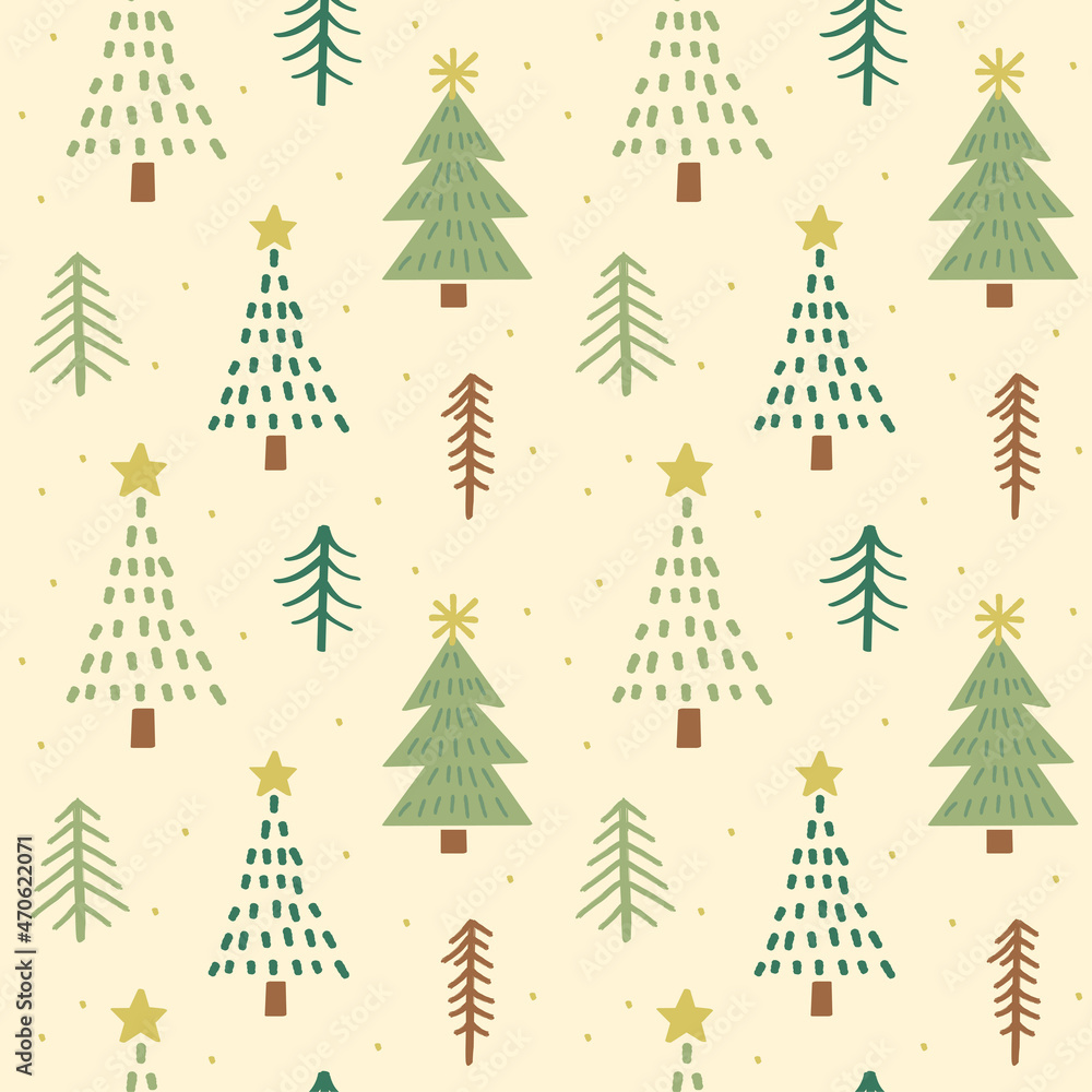 Wall mural vector seamless pattern with hand drawn christmas trees