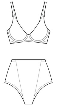 Types Of Women's Panties With Various Print. Front And Behind View
