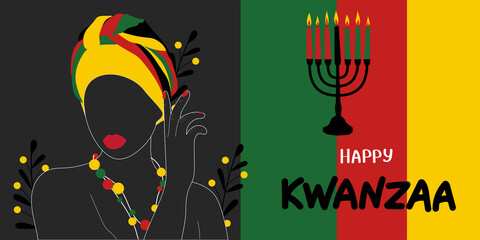Happy Kwanzaa vector illustration. Banner with handwritten text for traditional afro american ethnic holiday.