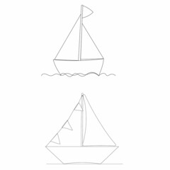 boat drawing by one continuous line, vector, isolated