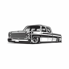 pickup truck silhouette pickup truck black and white - obrazy, fototapety, plakaty