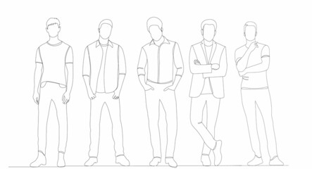 men drawing by one continuous line, vector