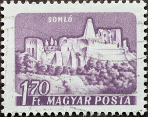 HUNGARY - CIRCA 1960: A post stamp printed in Hungary showing Somlyó Castle.
