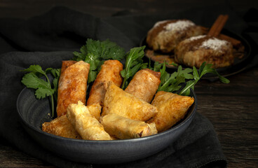 Traditional homemade assortment of moroccan food snacks. Typical arab food