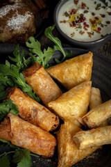 Traditional homemade assortment of moroccan food snacks. Typical arab food