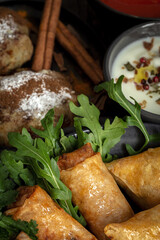 Traditional homemade assortment of moroccan food snacks. Typical arab food