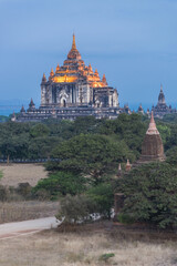 Sunset over Thatbyinnyu pagoda in Bagan in Myanmar