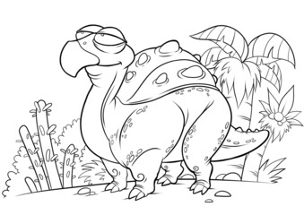 Coloring book for children with a dinosaur hand-painted in cartoon style. A4