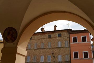 Fototapeta na wymiar Ostra Vetere, historic town in Ancona province, Marche: cloister