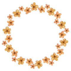 Round frame of flowers, watercolor