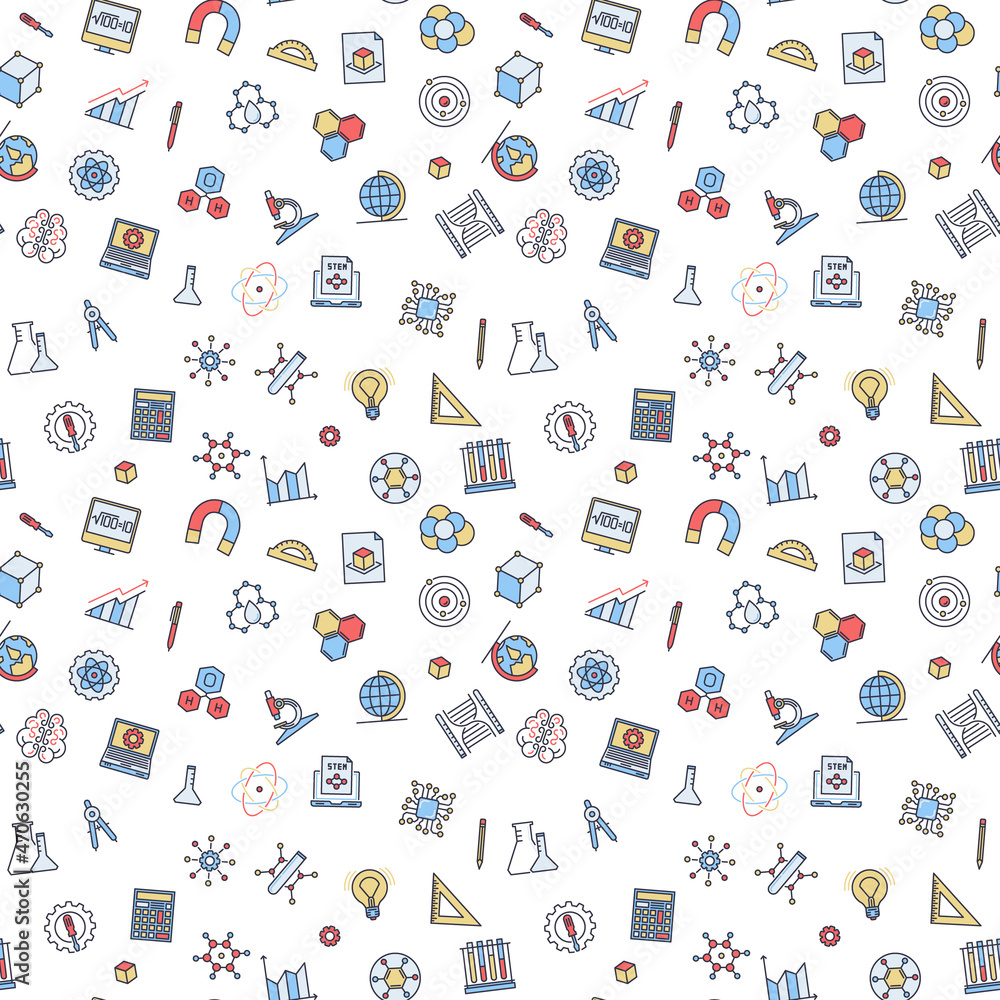 Poster stem learning concept vector colorful creative seamless pattern