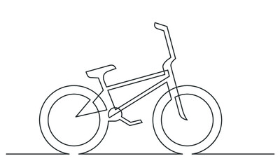 Continuous line drawing of BMX bicycle on a white background. Sketch of  modern transportation. Vector illustration.