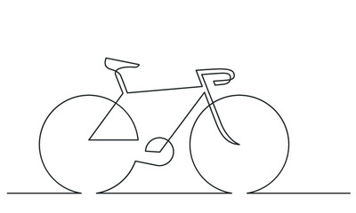 Continuous line drawing of classic bicycle on a white background. Sketch of bike a traditional transportation. Vector illustration.