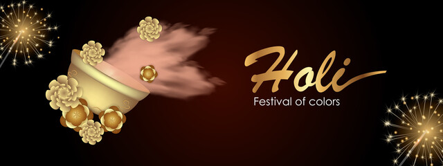 Holi festival of colors, indian holiday, bowls with paints, realistic vector