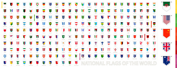 Vertical tag flags of the world, large set of flags.