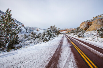Winter road in Zion National Park, United States of America